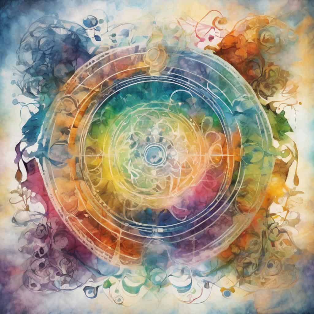 Πολύχρωμο αφηρημένο σχέδιο με ρητίνη και μοτίβα, σύμβολο ευτυχίας και ισορροπίας.